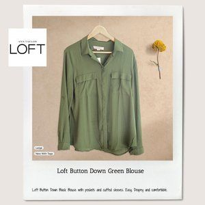 Loft Button Down Green Blouse
